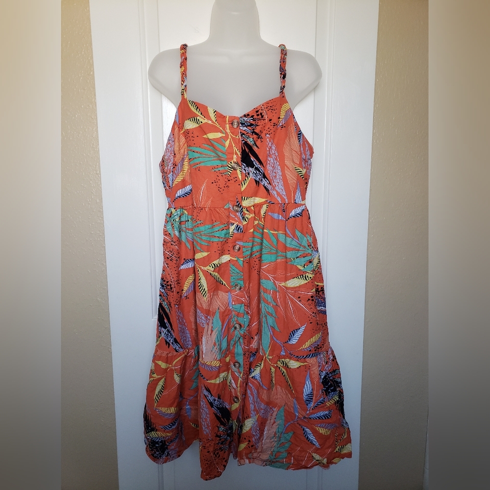 beachlunchlounge Orange Tropical Leaf Print Midi Dress